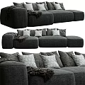Cozy Gray Sectional Sofa with Multiple Decorative Pillows and Throw Blanket 3d model
