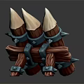 Wooden Decorative Scene Component With Sharp Spikes And Blue Metal Straps