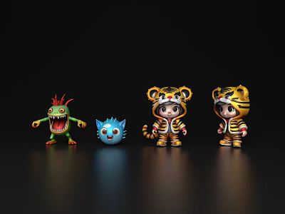 Boys and Girls Cartoon Character Costume Hat Elf Tiger Hat Animal Character Costume Creative Expression Bag Handmade Toy Decorations 3d model