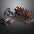 Traditional Ancient Wooden Textile Equipment With Scrolls Fabric And Frames