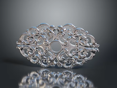 Silver Decorative Piece with Intricate Filigree Carvings and Ornate Scrollwork 3d model