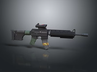 Modern Tactical Rifle With Scope Black Body Green Grip And Yellow Sticker Design 3d model