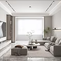 Modern Living Room Interior Design With Gray Sofa Coffee Table Large Window And Potted Plant