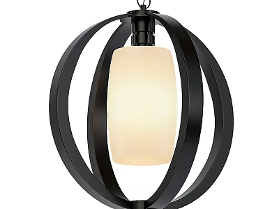 Modern Minimalist Chandelier With Black Metal Ring Frame And White Frosted Glass Shade 3d model