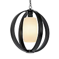 Modern Minimalist Chandelier With Black Metal Ring Frame And White Frosted Glass Shade