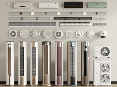 Various Air Conditioners And Fans On 3d model