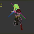 Warrior Woman with White Hair in Battle Armor Holding Two Swords in Combat Stance