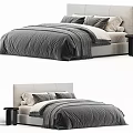 Modern Double Bed With Grey Bedding White Pillows Light Headboard And Nightstand 3d model