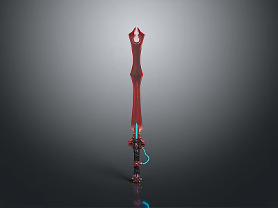 Red Decorative Sword With Intricate Hilt Shiny Blade And Blue Accents 3d model