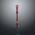 Red Decorative Sword With Intricate Hilt Shiny Blade And Blue Accents