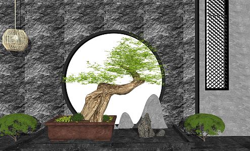 New Chinese landscape sketch Zen courtyard landscape 3d model