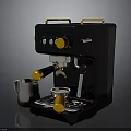 Modern Black Electric Coffee Machine With Yellow Knobs Handles Metal And Small Cups 3d model