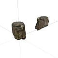 Two Natural Wooden Tree Stumps With Rough Bark And Weathered Surface