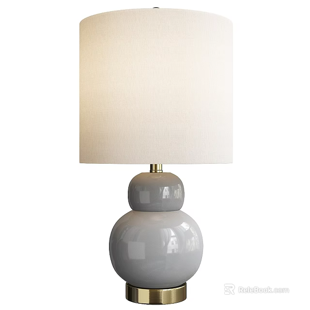 Modern Table Lamp With White Fabric Shade And Gray Ceramic Stacked Base 3d model