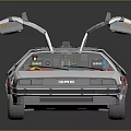 DeLorean DMC 12 Classic Car With Open Gull Wing Doors And White Exterior
