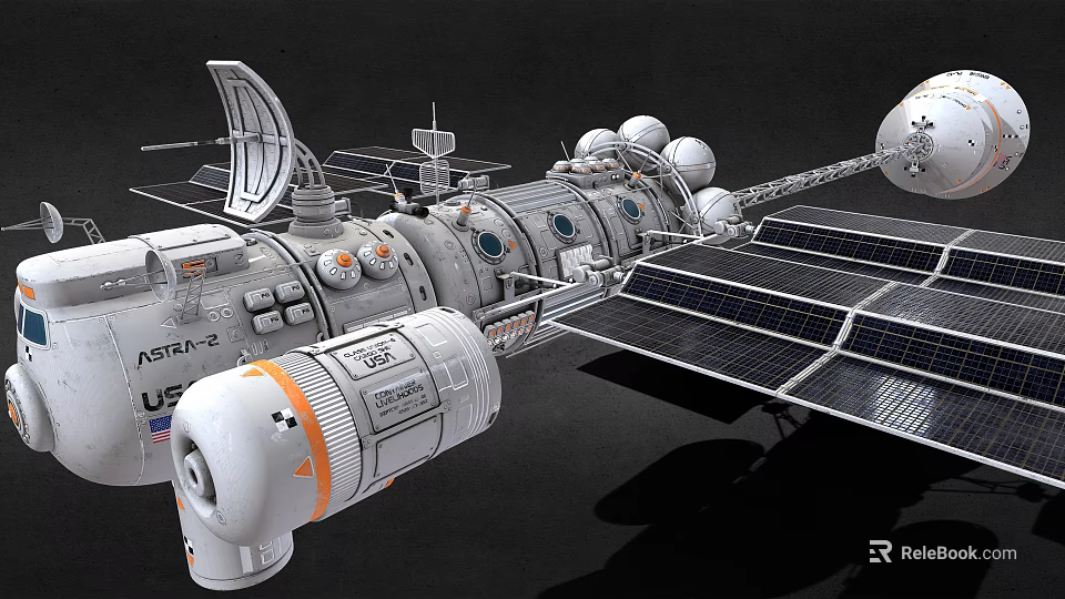 Advanced Commercial Equipment Space Module With Solar Panels And Connected Structures Astra 2 3d model 