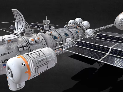 Advanced Commercial Equipment Space Module With Solar Panels And Connected Structures Astra 2 3d model