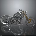 Shiny Chrome Classic Motorcycle With Orange Wheels And Metallic Reflective Design