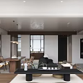 Modern Duplex Living Room Interior With Sofa Dining Table And Lights 3d model