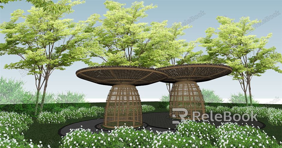 Modern porch frame bamboo bamboo mushroom construction model