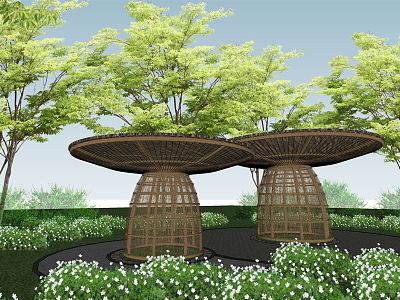 Modern porch frame bamboo mushroom construction model