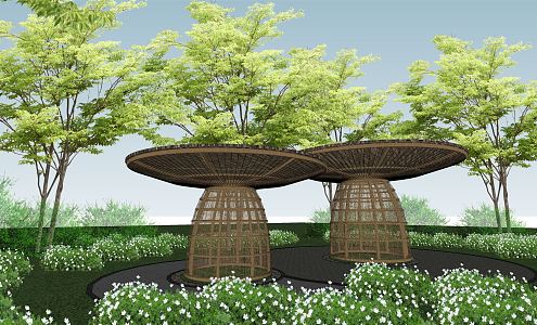 Modern porch frame bamboo mushroom construction 3d model