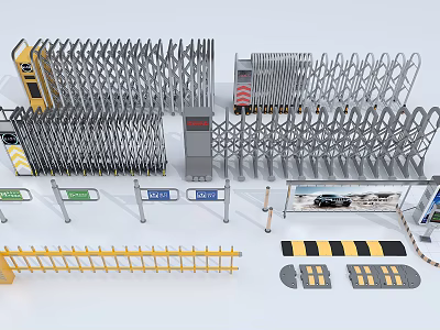 Essential Public Facilities Including Retractable Gates Railings Barriers Speed Bumps And Warning Signs 3d model