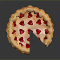 Flaky Crust Cherry Pie With Heart Shaped Toppings And Red Filling Sliced