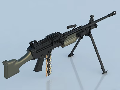 Black Tactical Machine Gun With Tripod Stand And Detachable Magazine 3d model