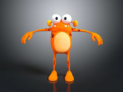 Orange Spotted 3D Creature Character With Big Eyes And Outstretched Arms And Legs 3d model