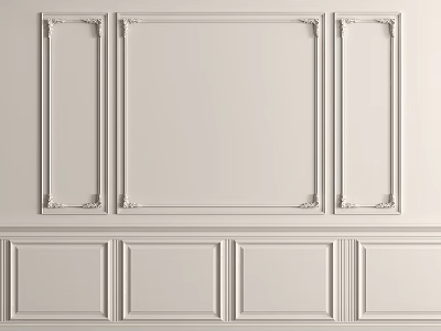 Classic Elegant White Wall Paneling Interior Design With Decorative Frames And Trim 3d model