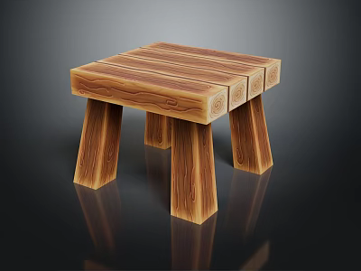 Solid Wood Stool With Plank Top Design And Four Tapered Legs For Living Room 3d model
