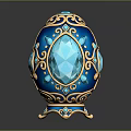 Ornate Turquoise Blue Decorative Egg With Intricate Golden Patterns And Gemstone Base