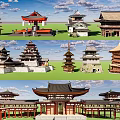 Japanese-style ancient architecture 3d model
