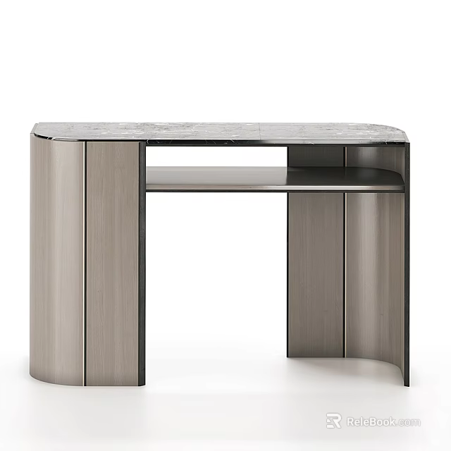 Modern Elegant Dressing Table With Marble Top And Wooden Frame Lower Shelf 3d model 