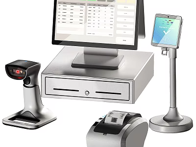 Smart Machines Including POS Terminal Tablet Barcode Scanner And Receipt Printer For Retail Business 3d model