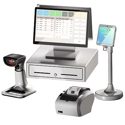 Smart Machines Including POS Terminal Tablet Barcode Scanner And Receipt Printer For Retail Business 3d model