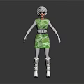 Stylish Game Movie Character With White Hair Sunglasses Green Dress Spiral Patterns And White Boots