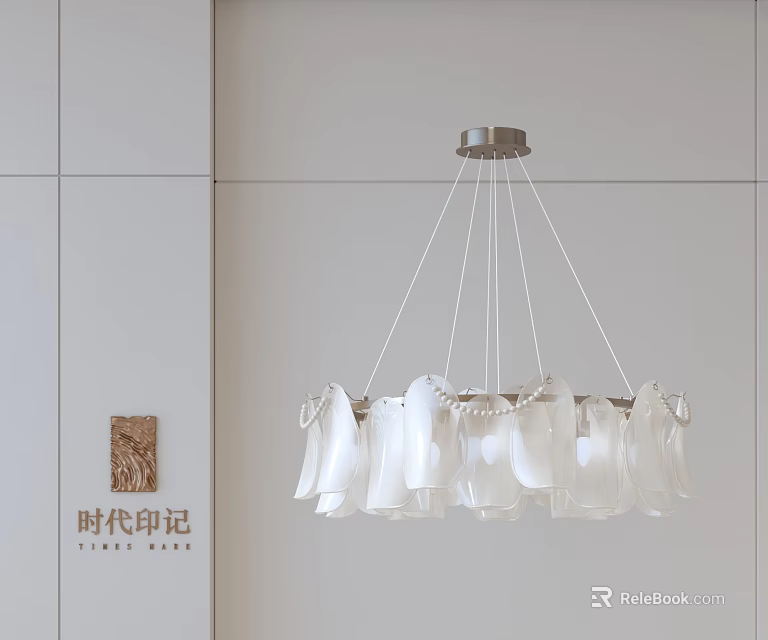 Elegant Modern White Pendant Chandelier with Petal Shaped Glass Lampshades for Interior Decoration 3d model 