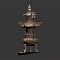 Traditional Multi tiered Pagoda Ornament Set With Carved Details And Bells On Hexagonal Base