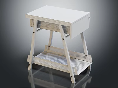 White Minimalist Entryway Side Cabinet Two Tier Design With Drawer Mesh Shelf 3d model