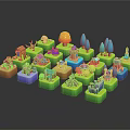 Colorful Cartoon Scene With Building Blocks Cute Characters Trees And Playful Elements 3d model