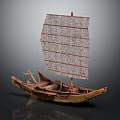 Traditional Wooden Sailboat Model As Classic Water Transportation With Fabric Sails