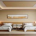 Minimalist Hotel Guest Room With Twin Beds Decorative Painting And Natural Materials