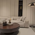 Modern Living And Dining Room Interior With Beige Sofa Coffee Table And Artwork 3d model