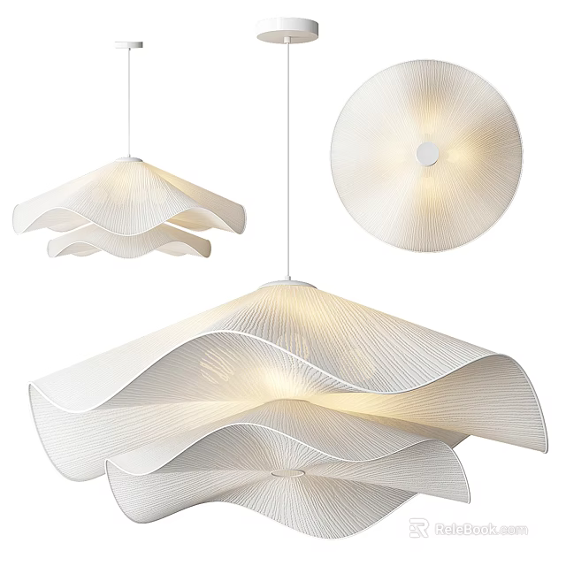 Modern White Wavy Pendant Lights with Layered Fabric Shades and Soft Illuminated Glow 3d model 
