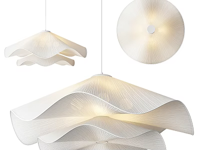Modern White Wavy Pendant Lights with Layered Fabric Shades and Soft Illuminated Glow 3d model