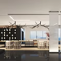 Modern Leisure Area Interior With Branch Lighting Table Chairs And Glass Partitions