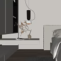 Modern White Bedside Table With Vase Book And Pendant Light In Minimalist Bedroom