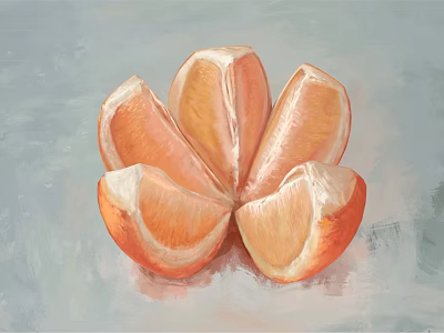 Fresh Sliced Orange Segments With Juicy Pulp On Light Gray Background 3d model